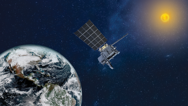 An artist's rendering of NOAA's GOES-19 satellite in orbit.