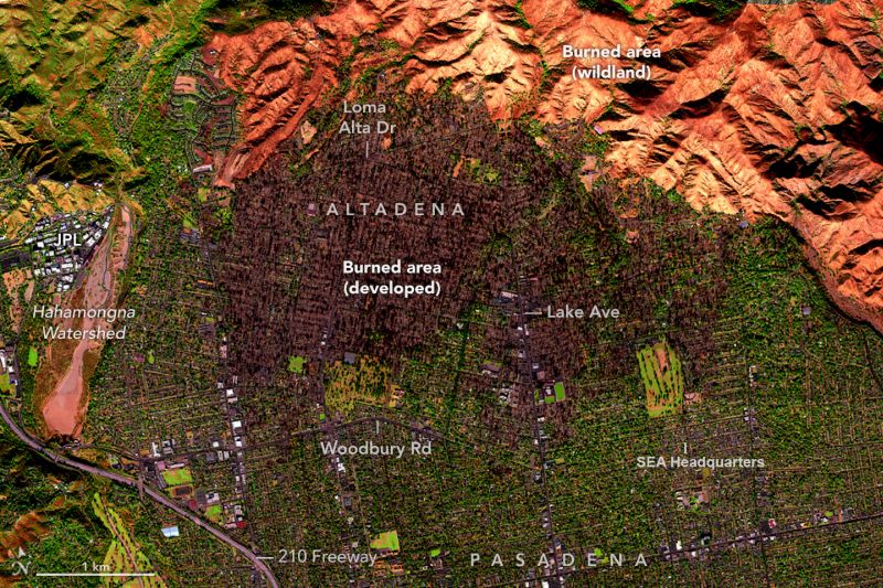 Enhanced AVIRIS view of the Eaton Fire extent, January 11, 2025.