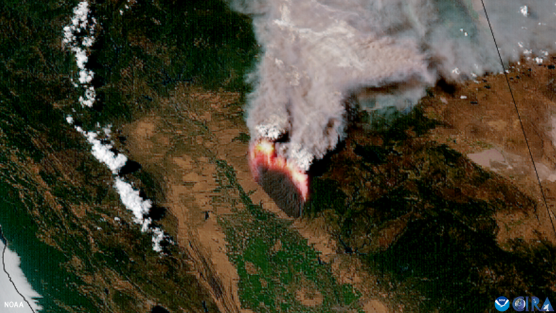 An image of California's Park Fire and smoke taken from space by NOAA's GOES-18 satellite on July 26, 2024.