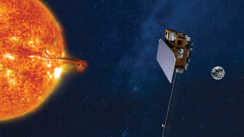 Artist's rendering of NLAA's SWFO-L1 satellite in space orbit
