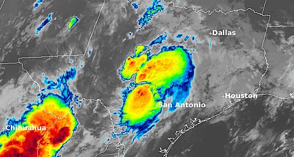 NOAA GOES-East ABI Infrared image of the July 2025 Texas flooding event.