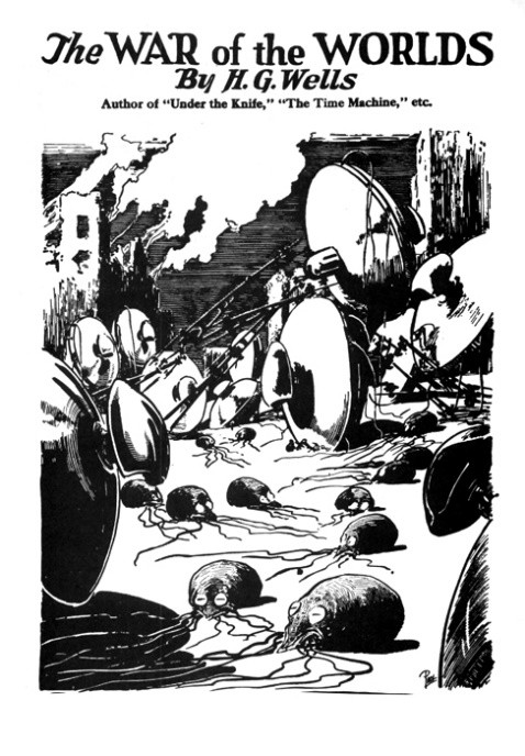 1927 <i>Amazing Stories</i> title page, reprint of <i>War of the Worlds</i>