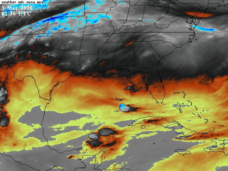 GOES-East water vapor image, 0236 UTC, March 3, 2026