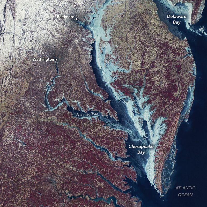 Landsat 1 image of Chesapeake Bay, February 7-8, 1977