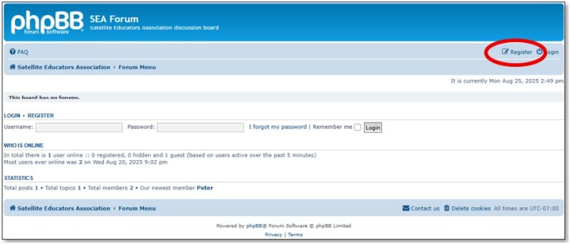 The SEA Forum log in page