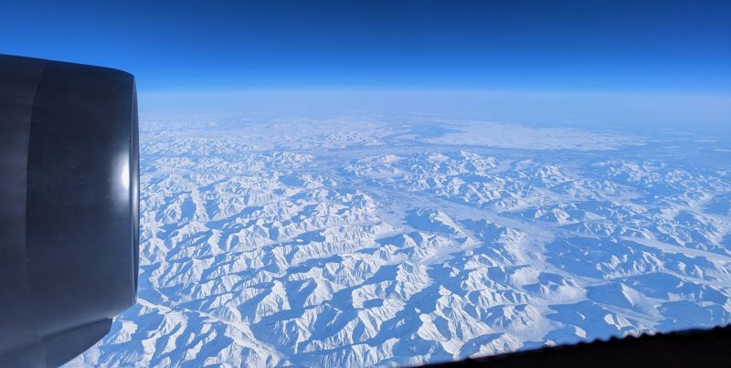 A NASA WB-57 high-altitude research aircraft flies over the Arctic National Wildlife Refuge on March 14, 2023.