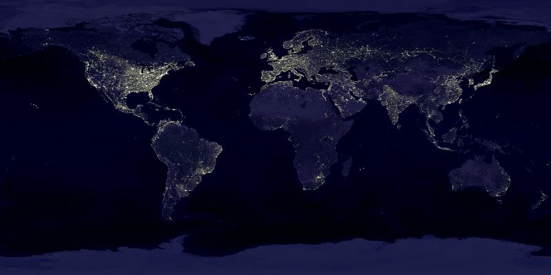Earth from space at night showing city lights