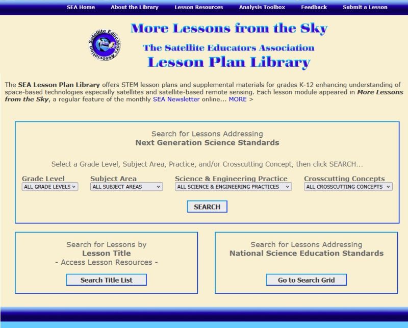 SEA Lesson Library search page screenshot