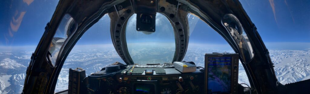 View from inside of cockpit of NASA's WB57 research aircraft
